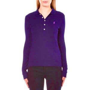 Ralph Lauren Purple Long Sleeve Pique Polo w/ Yellow and Teal Trim Size L(12-14)